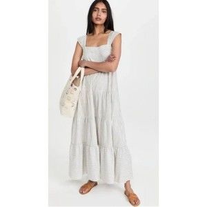 Madewell Women's Striped Tiered Maxi Dress in Gray/White Size SMALL